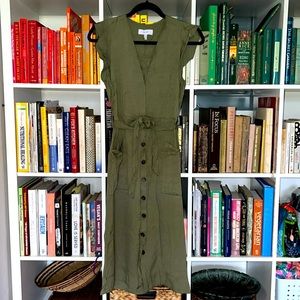 Reiss Olive Midi Dress with flutter sleeves Size 6